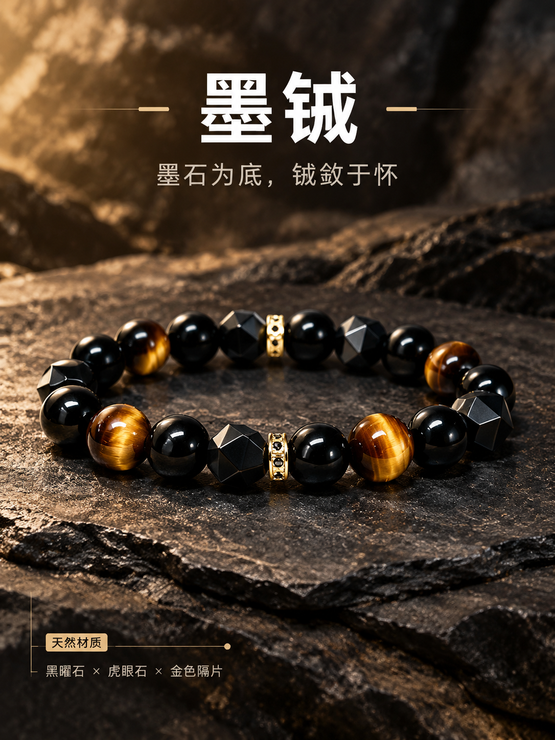 [商品] 使用【图1】墨钺男士切面黑曜石虎眼石手串；保留完整圆… - 图片创意预览