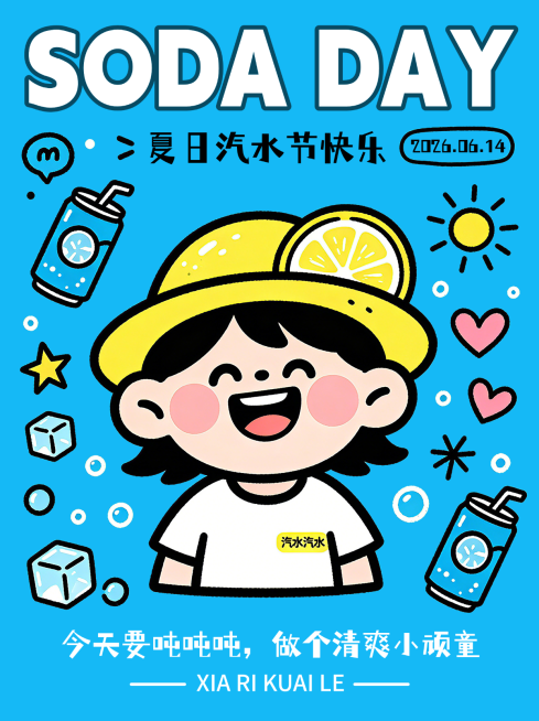 夏日汽水节快乐宣传推广清新卡通风小红书封面预览效果