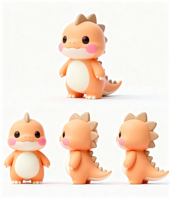 根据图片，画出这只小恐龙的正视背视侧视，三视图预览效果