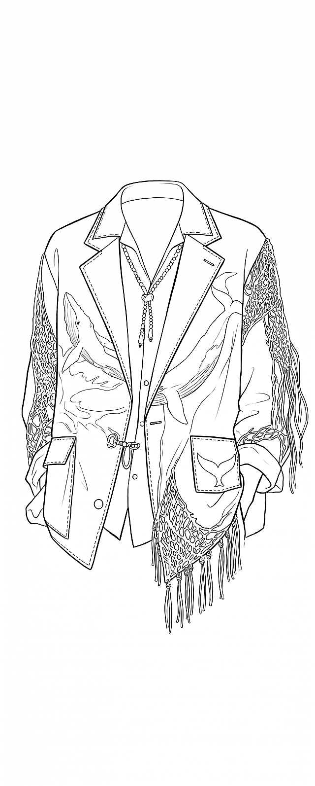 提取图片中的上衣服装，生成服装款式线稿图，保留服装的款式结构和细节
