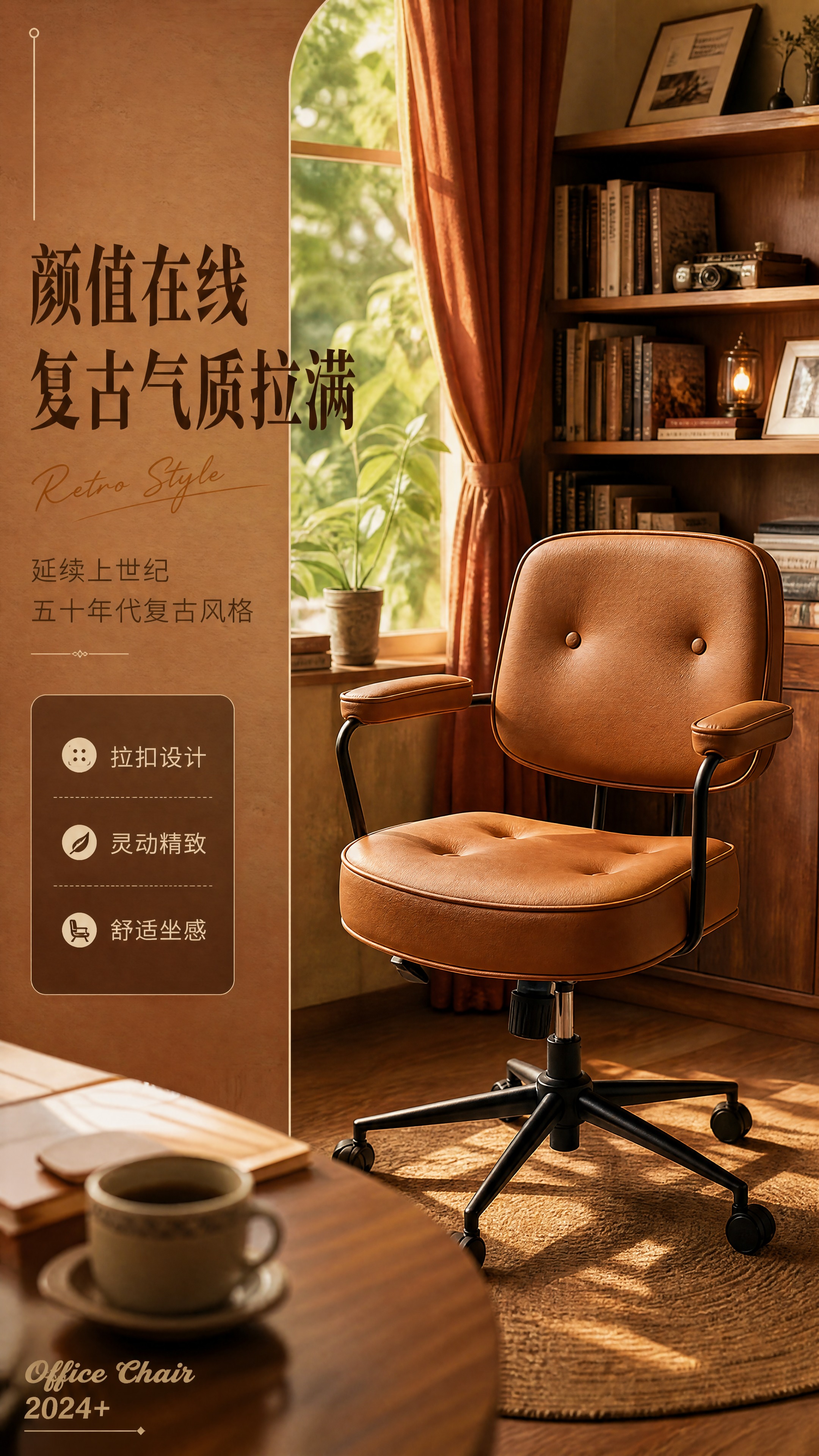 [商品] 使用【图7】焦糖棕复古拉扣办公椅；保留方形圆角靠背、… - 图片创意预览