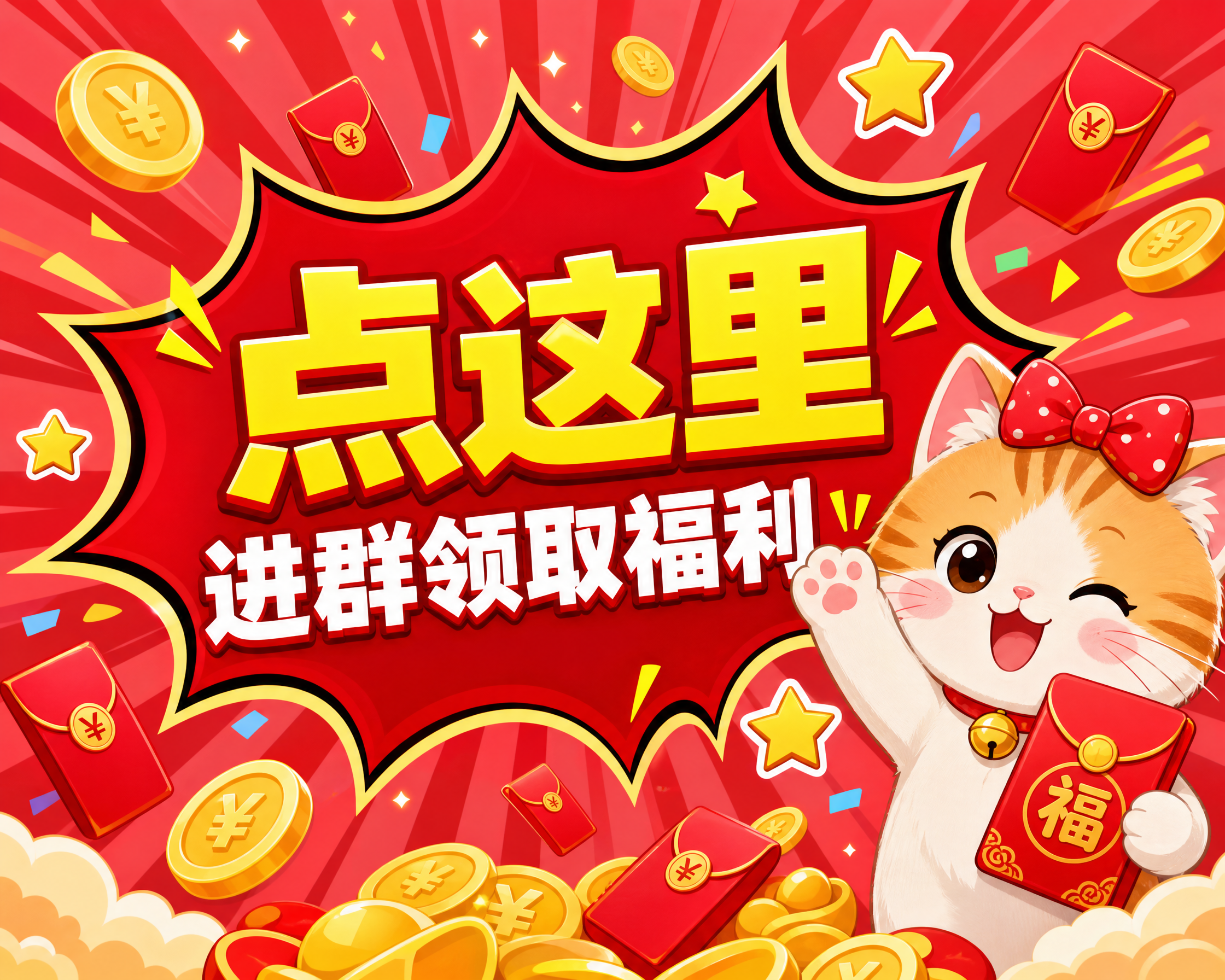 卡通活泼风格，红色放射状背景，中央是红色爆炸形状对话框，里面用… - 图片创意预览