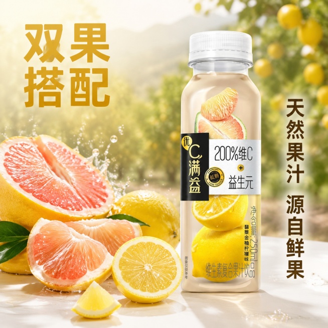 [主图-2] 核心原料亮点展示主图；
[氛围风格] 真实自然新鲜产地氛围；
[画质] 商业摄影质感、光线柔和通透、产品清晰真实、画面干净高级；
[元素] 产品瓶子放置在画面右侧，左侧展示新鲜真实的翡翠预览效果