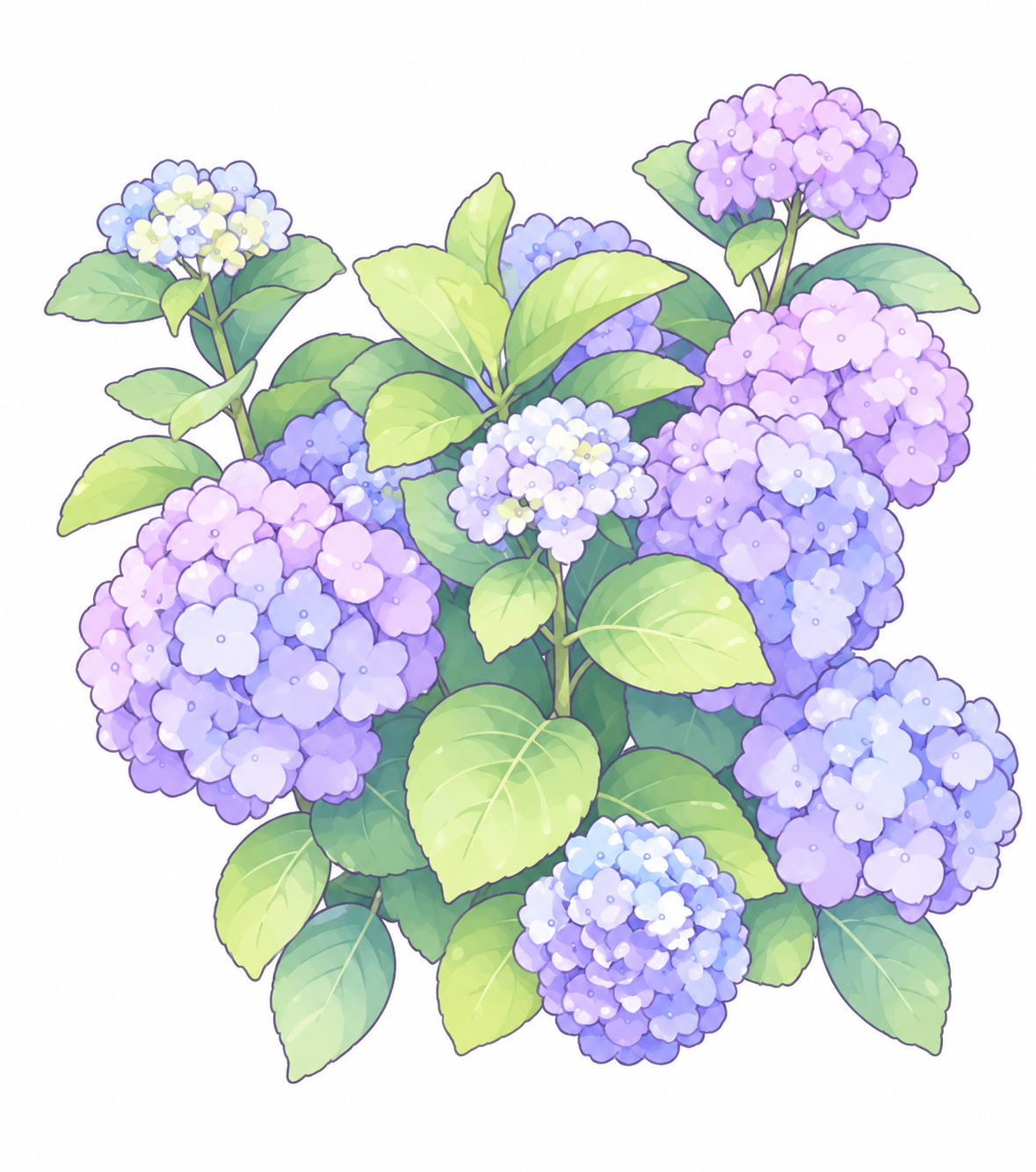 将图中的绣球花改成图一的可爱Q版卡通插画风格，圆润柔和的线条，… - 图片创意预览