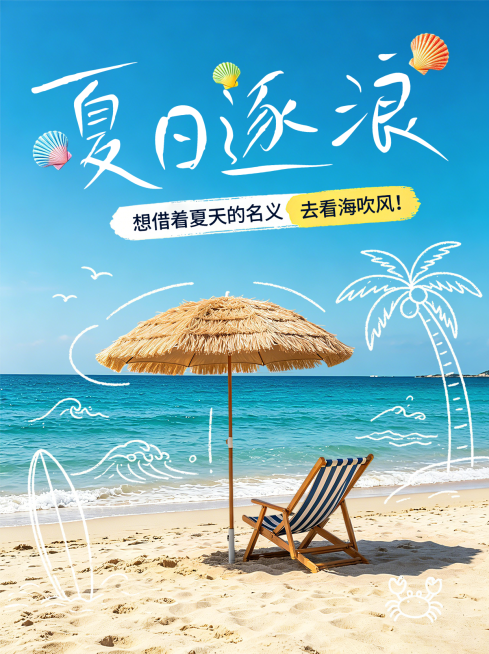 夏日逐浪宣传推广清新实景风小红书封面预览效果
