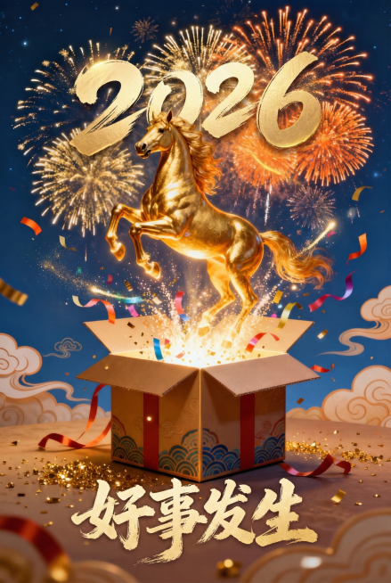 画面中骏马的上方加上文本“2026”毛笔字体，融合进画面预览效果