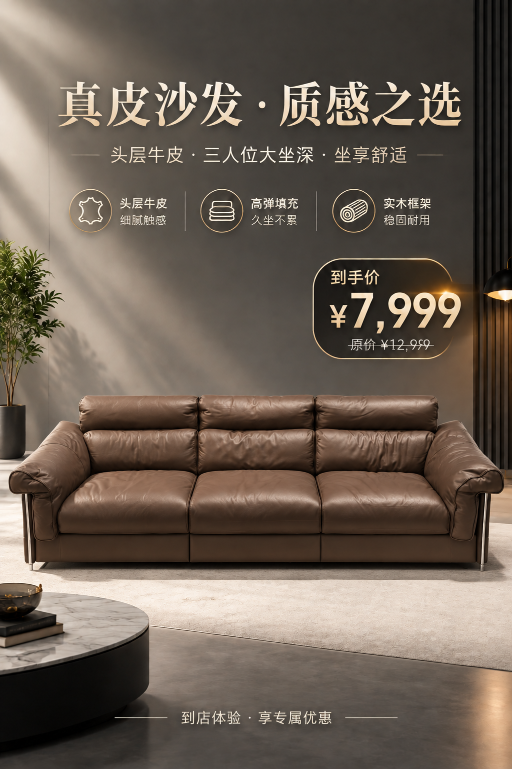 去掉沙发左侧的白色花朵抱枕，使沙发左侧座位完全露出，保持真皮纹… - 图片创意预览