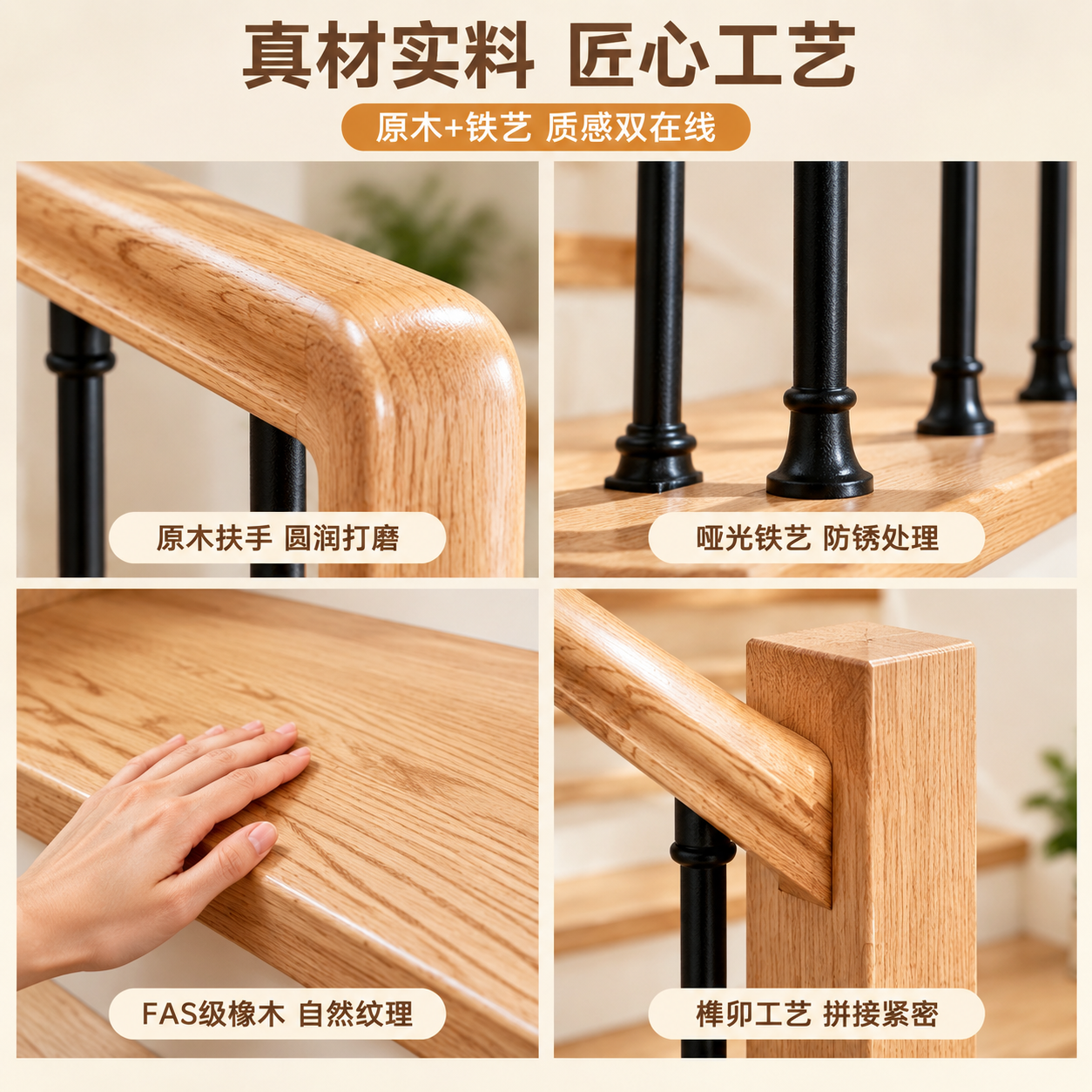 [主图-3] 材质与工艺细节信任主图，放大展示原木材质与铁艺工… - 图片创意预览