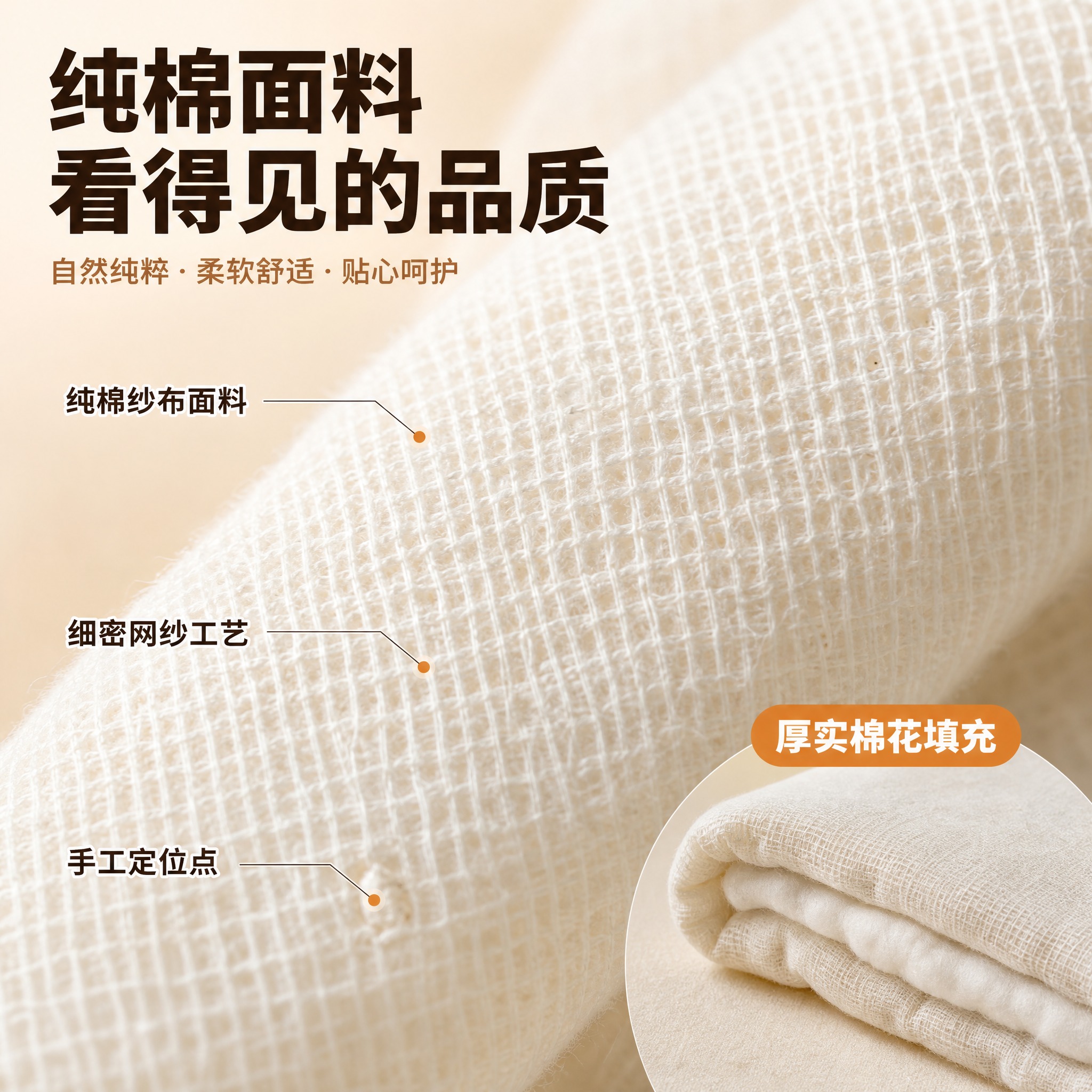 [主图-3] 棉花被 面料材质微距与工艺细节（品质图）。 [统… - 图片创意预览