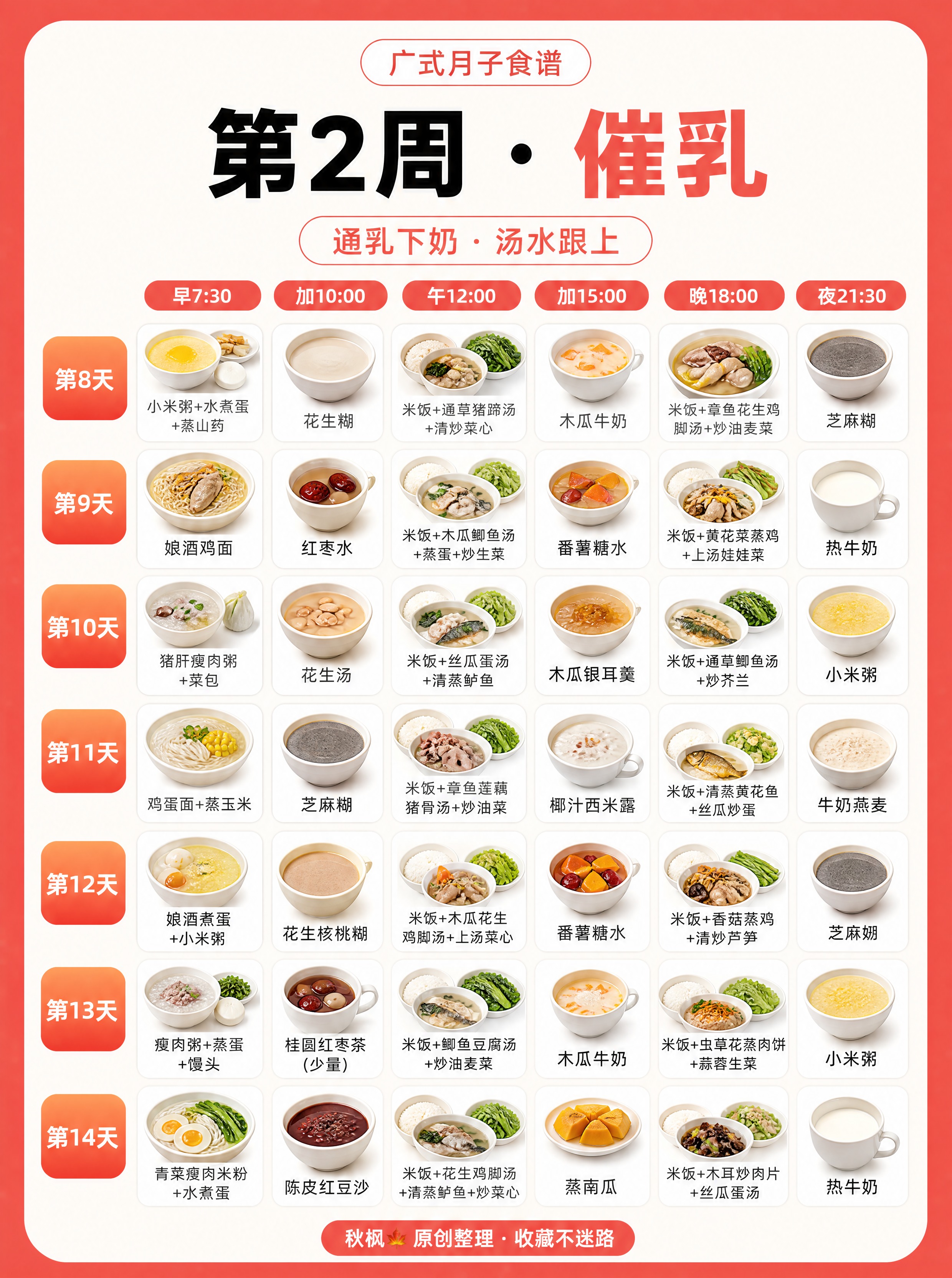 小红书月子食谱信息图（广式第2周催乳），3:4竖版，超高清，排… - 图片创意预览
