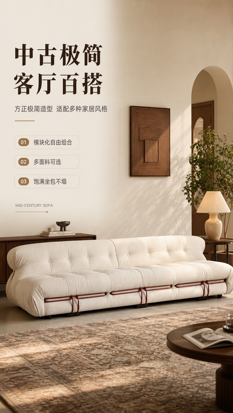[商品] 使用【图1】米白色中古模块化布艺沙发（三人位）；保留… - 图片创意预览