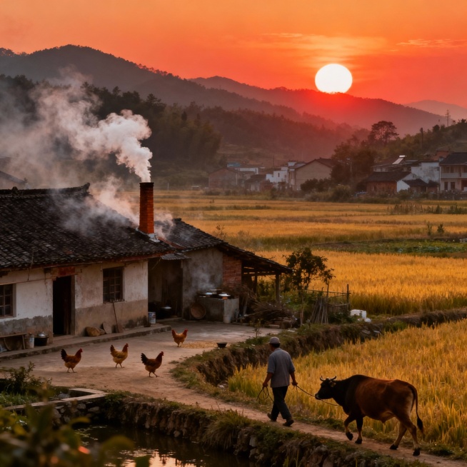 乡间夕阳的充满烟火的预览效果