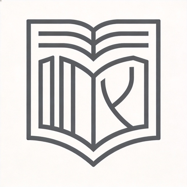 干净纯白色背景。平面Logo设计，简约校园文创品牌标识，极细线条几何重构，融合书本与校徽元素，单色深灰色设计，整体造型简洁大气，极简无衬线线条风格，笔画抽象变形简化为流畅几何线条，无多余装饰。Logo预览效果