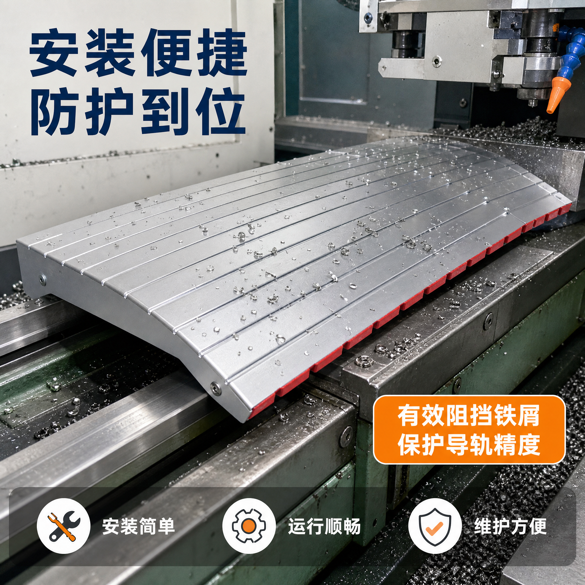 [主图-4] 机床导轨铝型材防护帘 安装应用场景图，展示产品实… - 图片创意预览