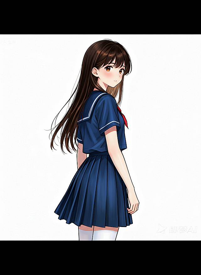 甜美清新的动漫风插画，少女身着水手服，回眸一笑，尽显青春活力。