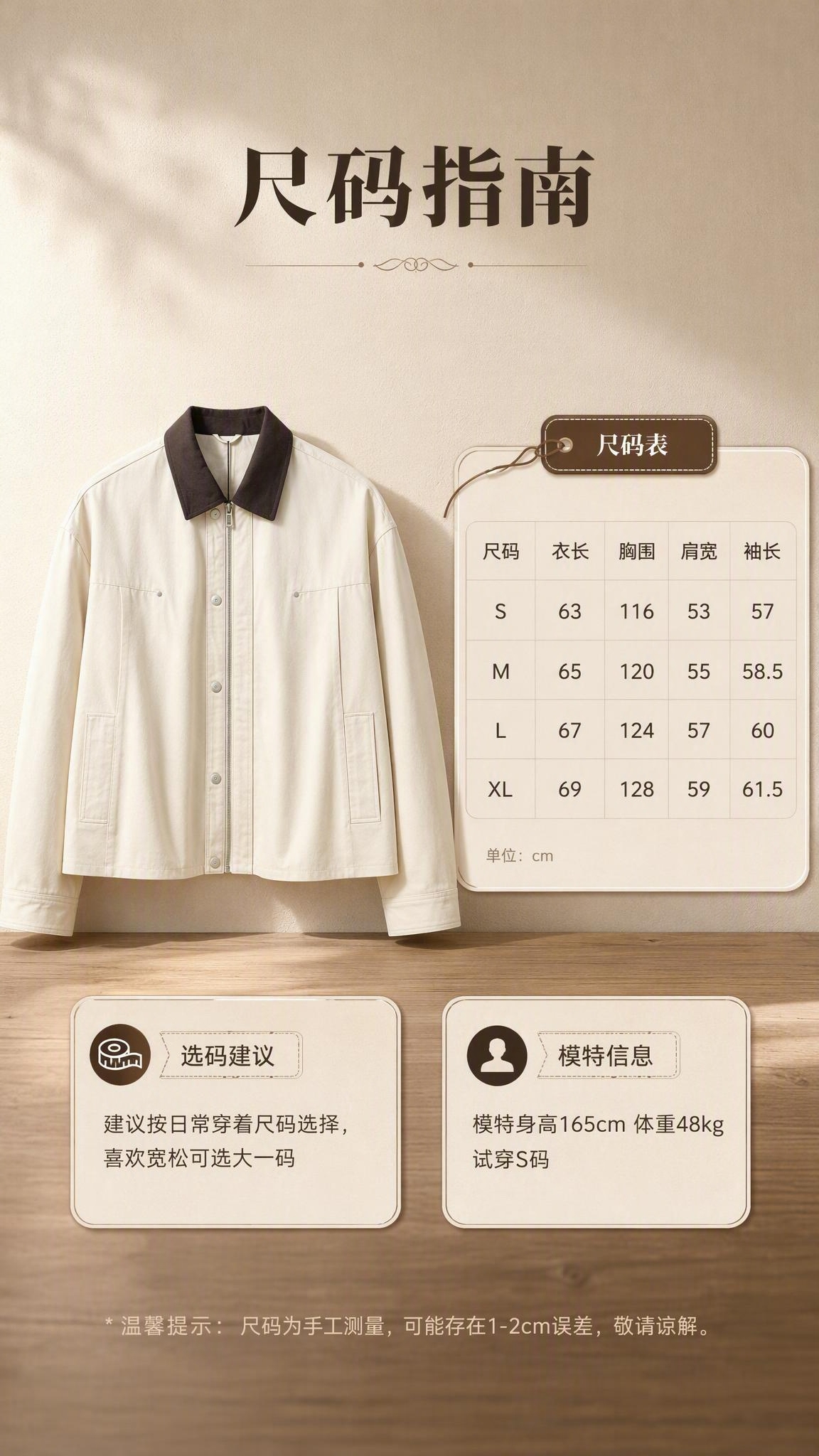 [商品] 使用【图1】米杏色撞色翻领廓形夹克；商品处理：保留深… - 图片创意预览