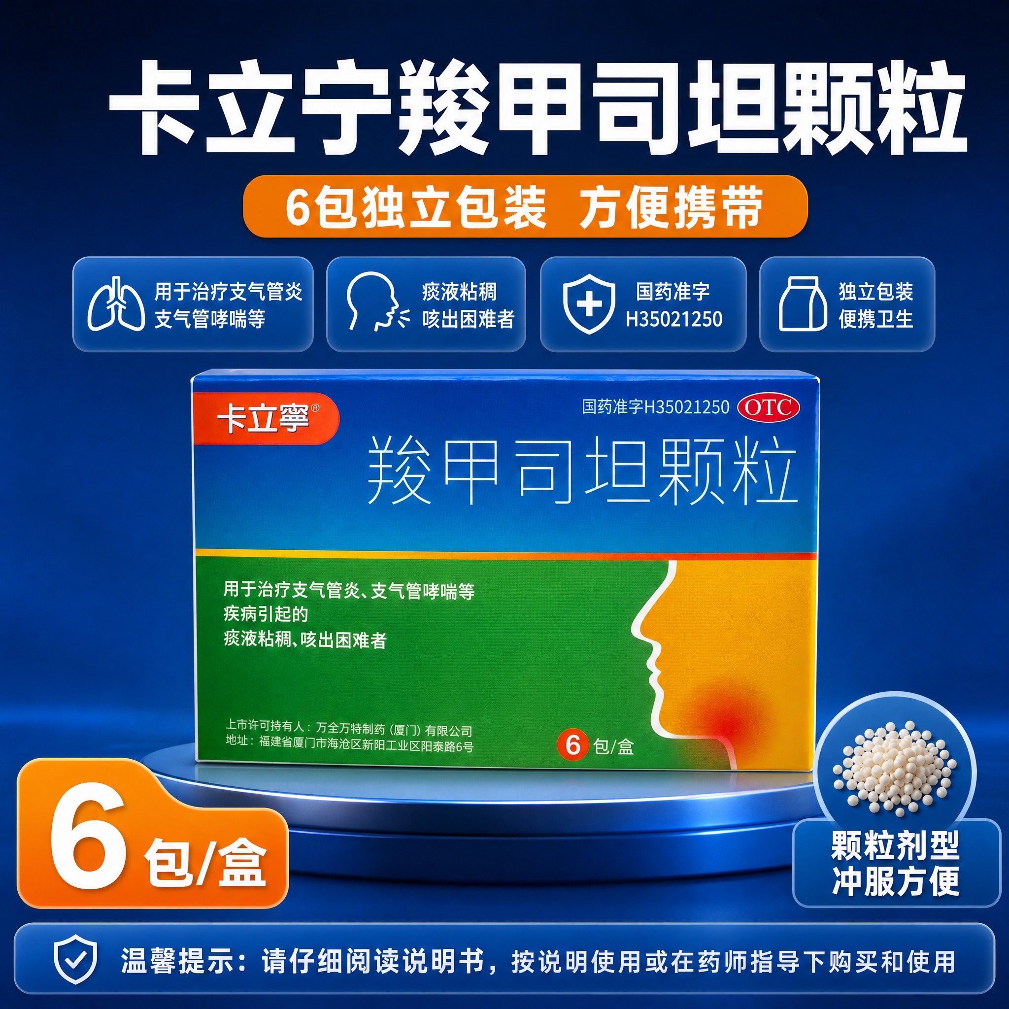 [主图-5] 规格包装与购买决策 卡立宁羧甲司坦颗粒 6包/盒… - 图片创意预览