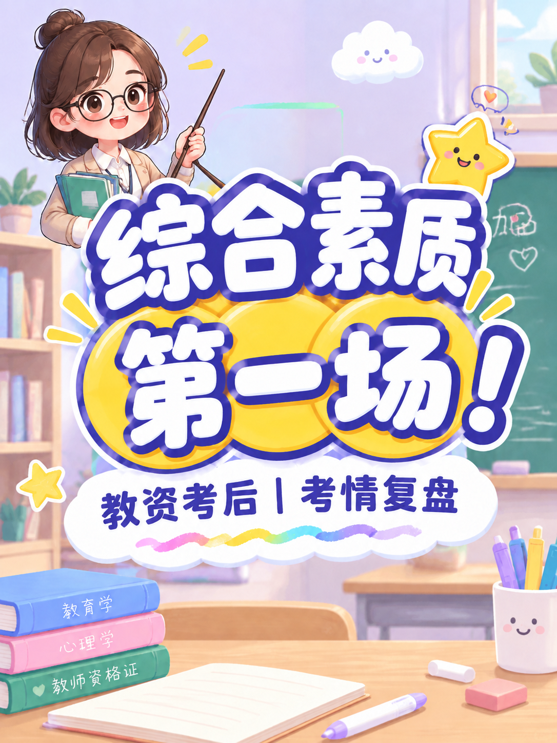 小红书笔记大字封面，配图大字，卡通教师可爱风，版式精美，小红书… - 图片创意预览