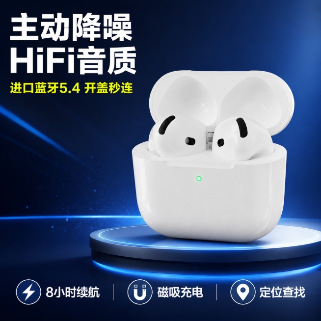 使用电商主图技能生成5张比例1:1的电商主图，适配平台为拼多多，商品为「图片1」「图片1」「图片1」「图片1」「图片1」，商品卖点为三真电量显示 ANC主动降噪 自适应均衡功能 进口蓝牙5.4芯片 个预览效果