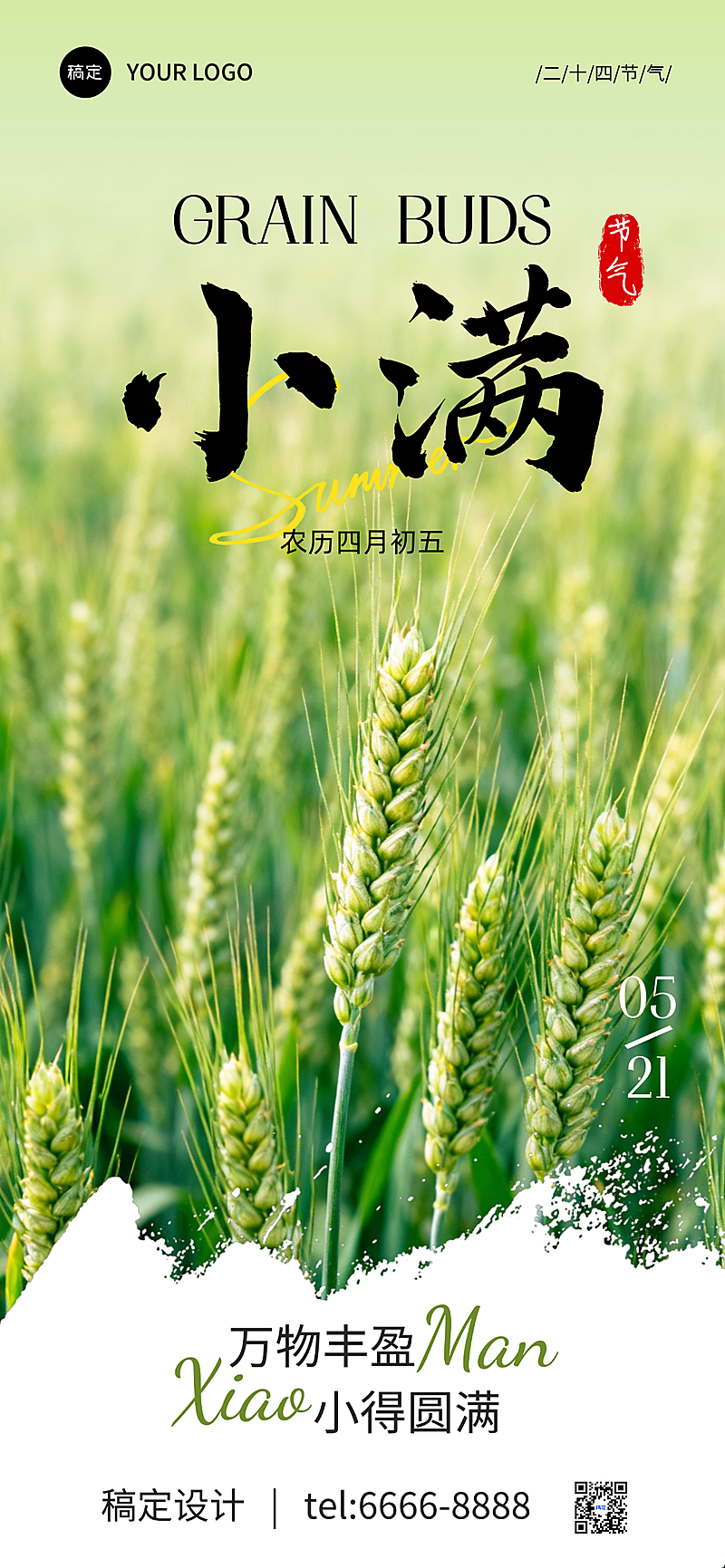 小满节气祝福实景全屏竖版海报