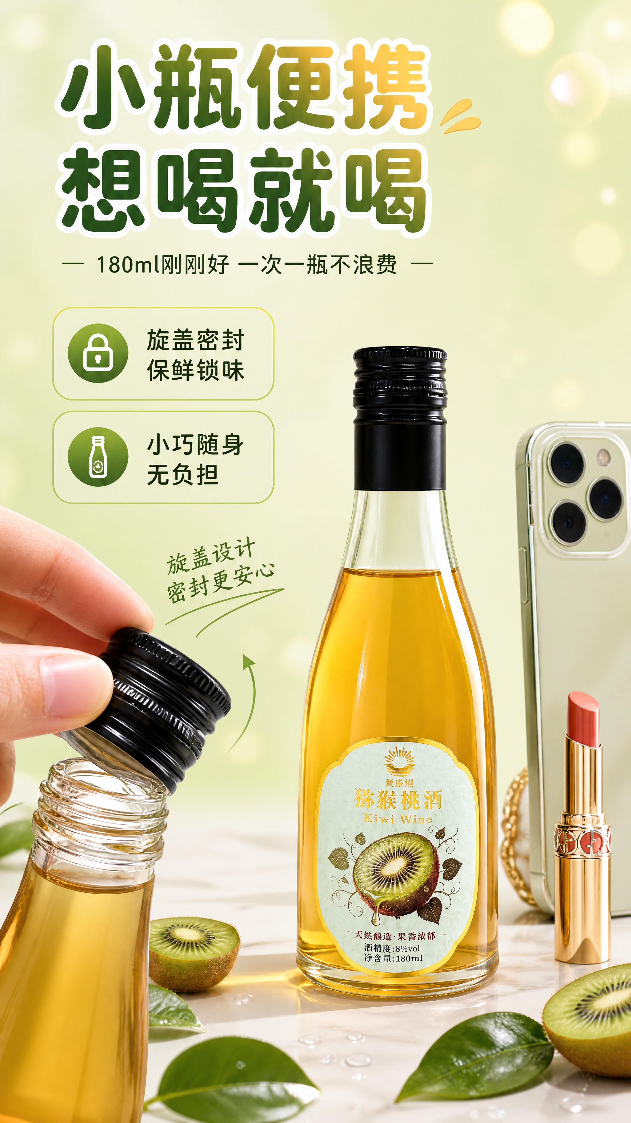 [商品] 使用【图1】黄猕湖猕猴桃酒玻璃瓶；保留瓶身造型、透明… - 图片创意预览
