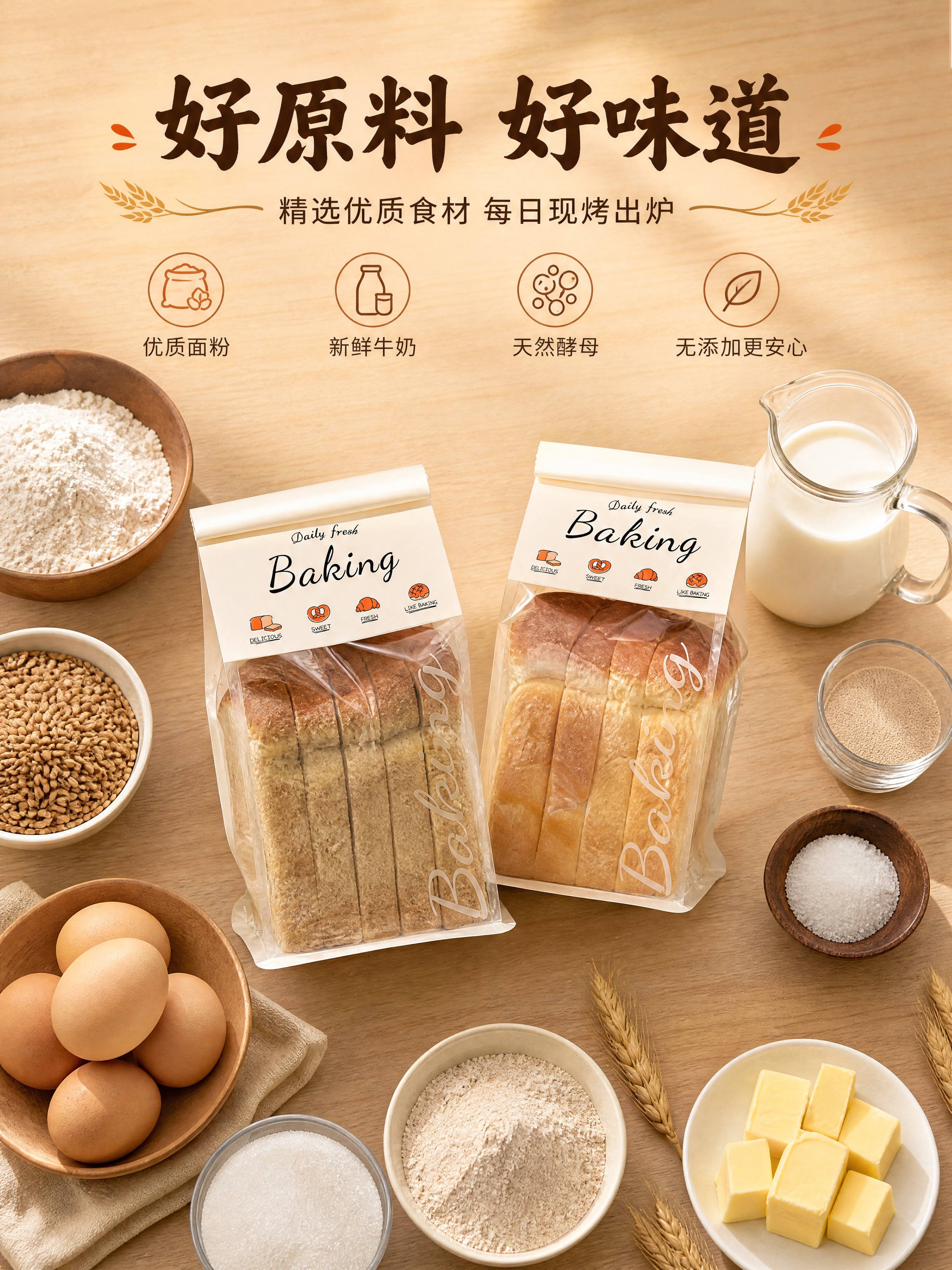 [商品] 使用【图1】全麦吐司和【图3】牛奶云朵吐司；保留两款… - 图片创意预览