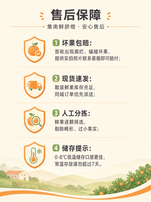 「图片1」电商生鲜脐橙商品详情长图，画布宽度固定1440像素，高度自定义长版式，田园柔和风格，底色选用浅米杏色+淡原木渐变台面，拒绝纯白色背景；整体只生成文字排版布局、色块分区、图文框架，预留图片插入预览效果
