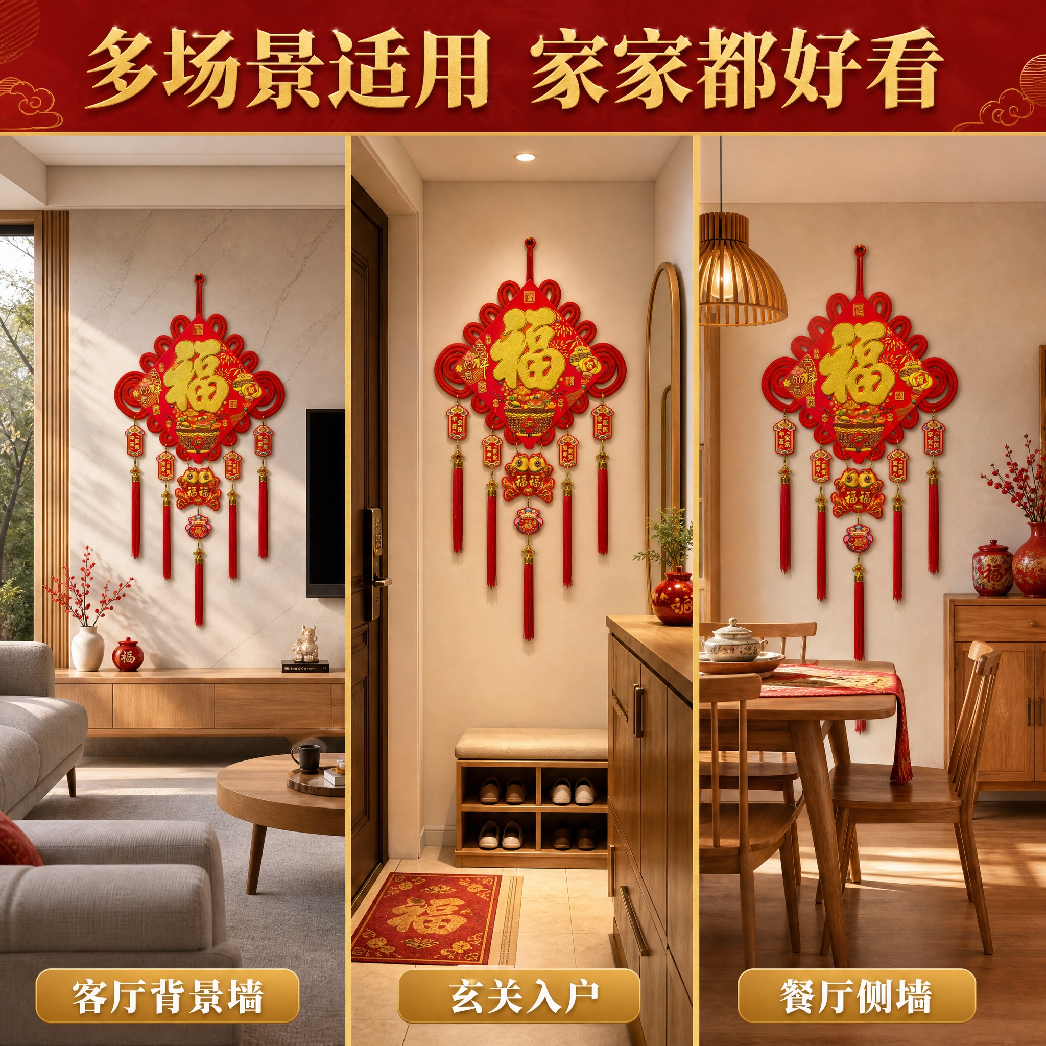 [主图-3] 金福字中国结挂件（吉祥如意 年年有余款）多场景搭… - 图片创意预览