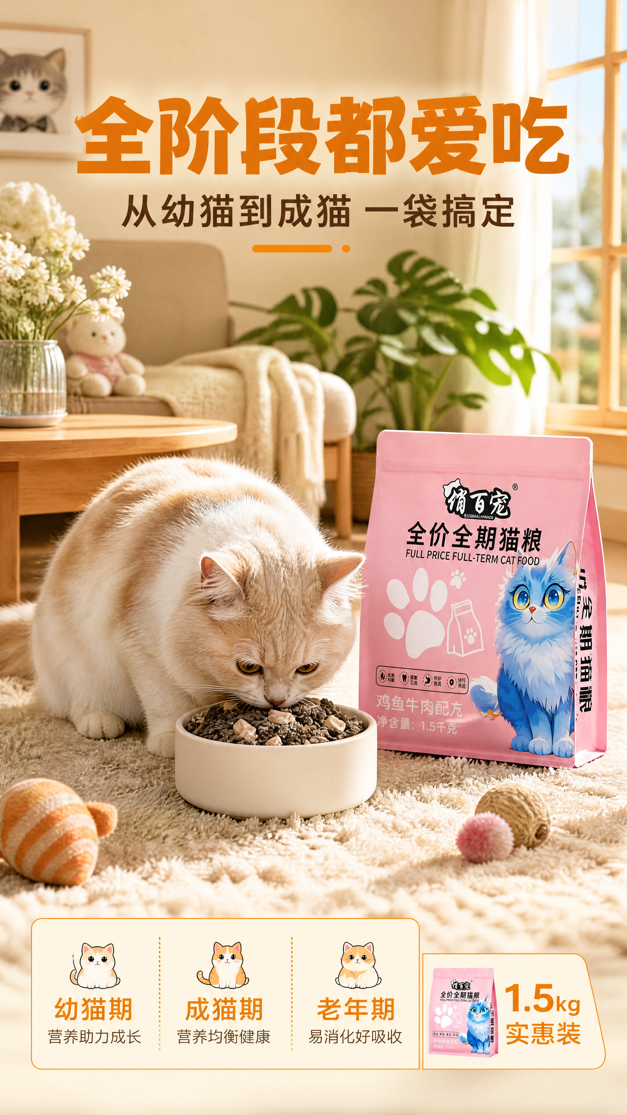 [第6张] 喂食场景页-可爱猫咪进食温馨场景。本张使用【图4】… - 图片创意预览