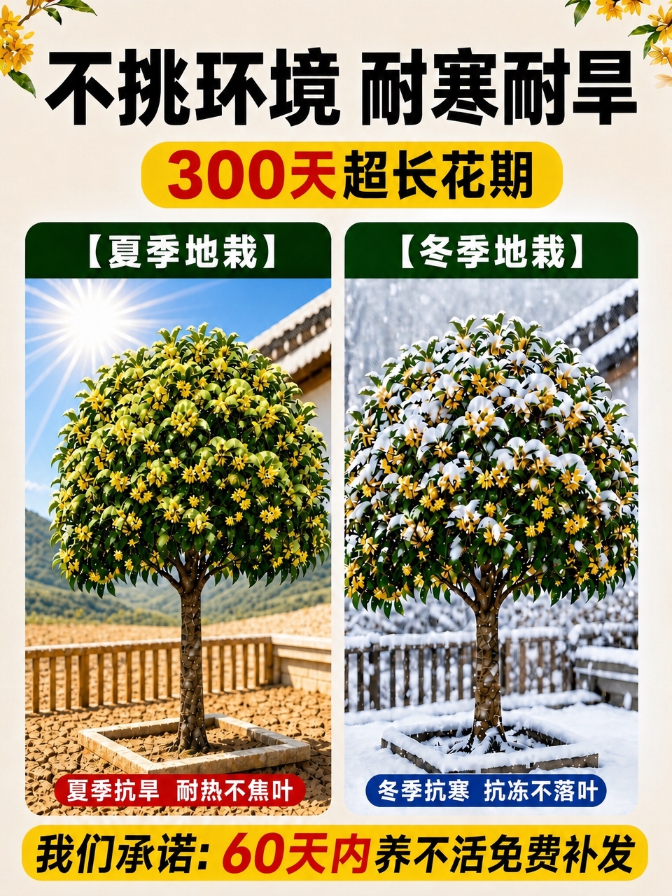 将左侧【夏季地栽】图修改为与右侧冬季地栽图完全一模一样的构图和… - 图片创意预览