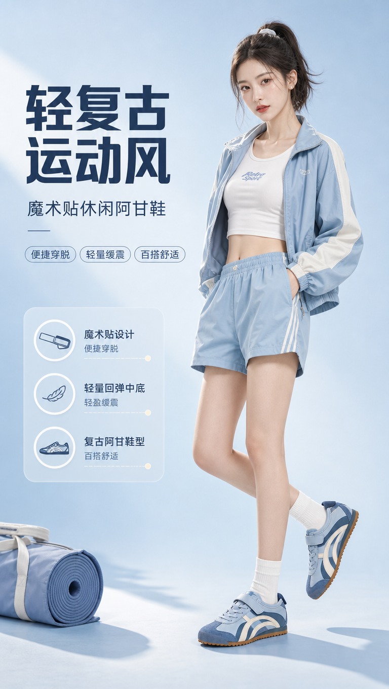 [商品] 使用【图1】雾霾蓝拼米白魔术贴运动鞋；商品处理：保留… - 图片创意预览