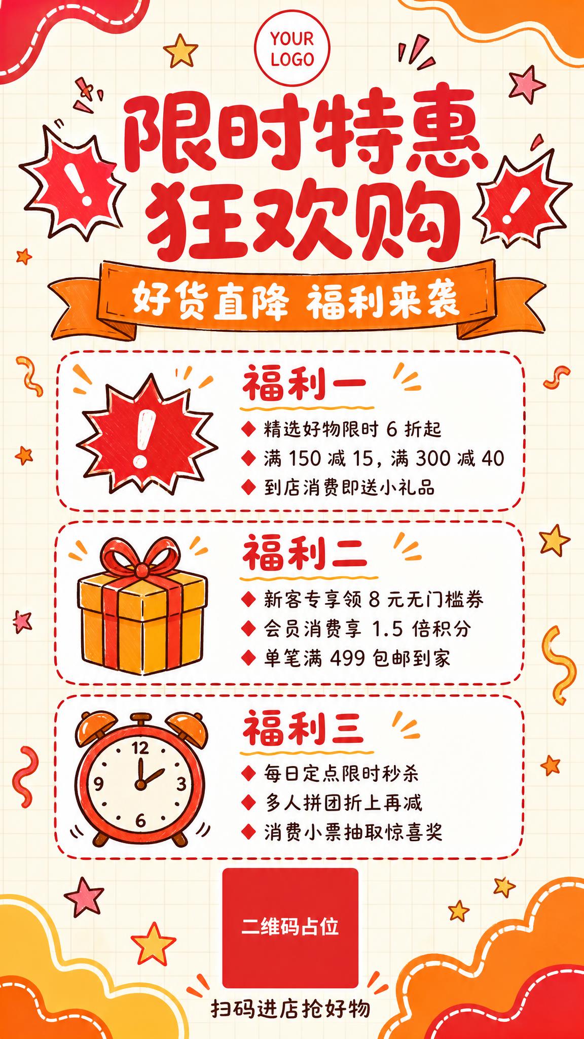 竖版活动促销海报，可爱手绘卡通简笔画风格，浅米色方格稿纸背景，… - 图片创意预览