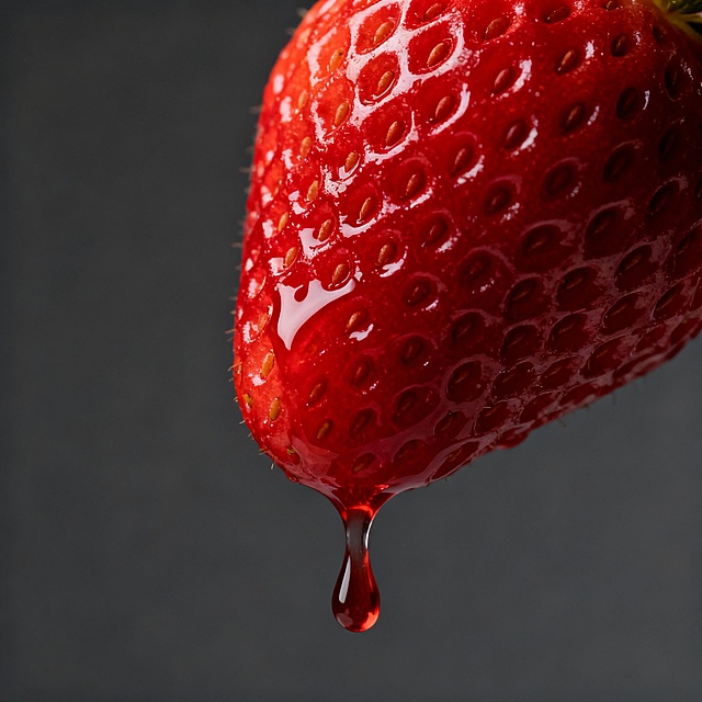 主体草莓流汁，简约暗调背景
