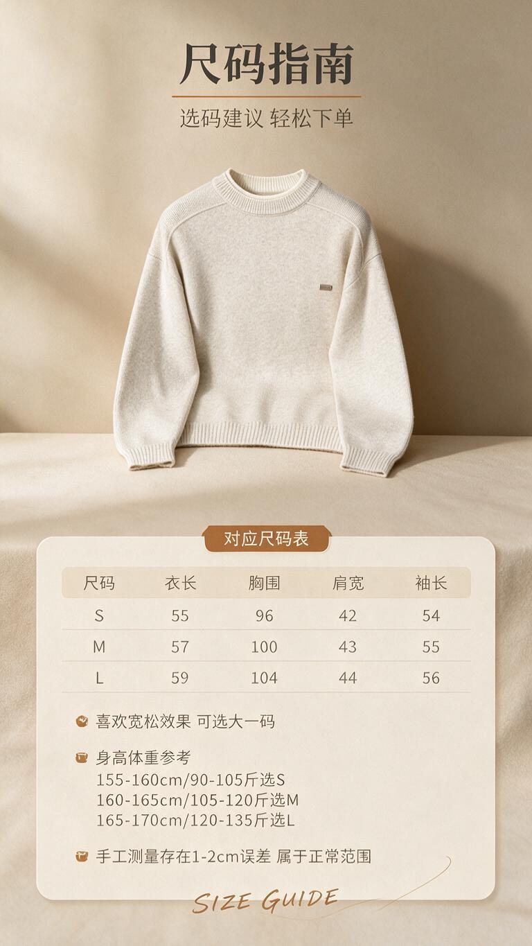 [商品] 使用【图1】米杏色假两件圆领针织毛衣；商品处理：保留… - 图片创意预览