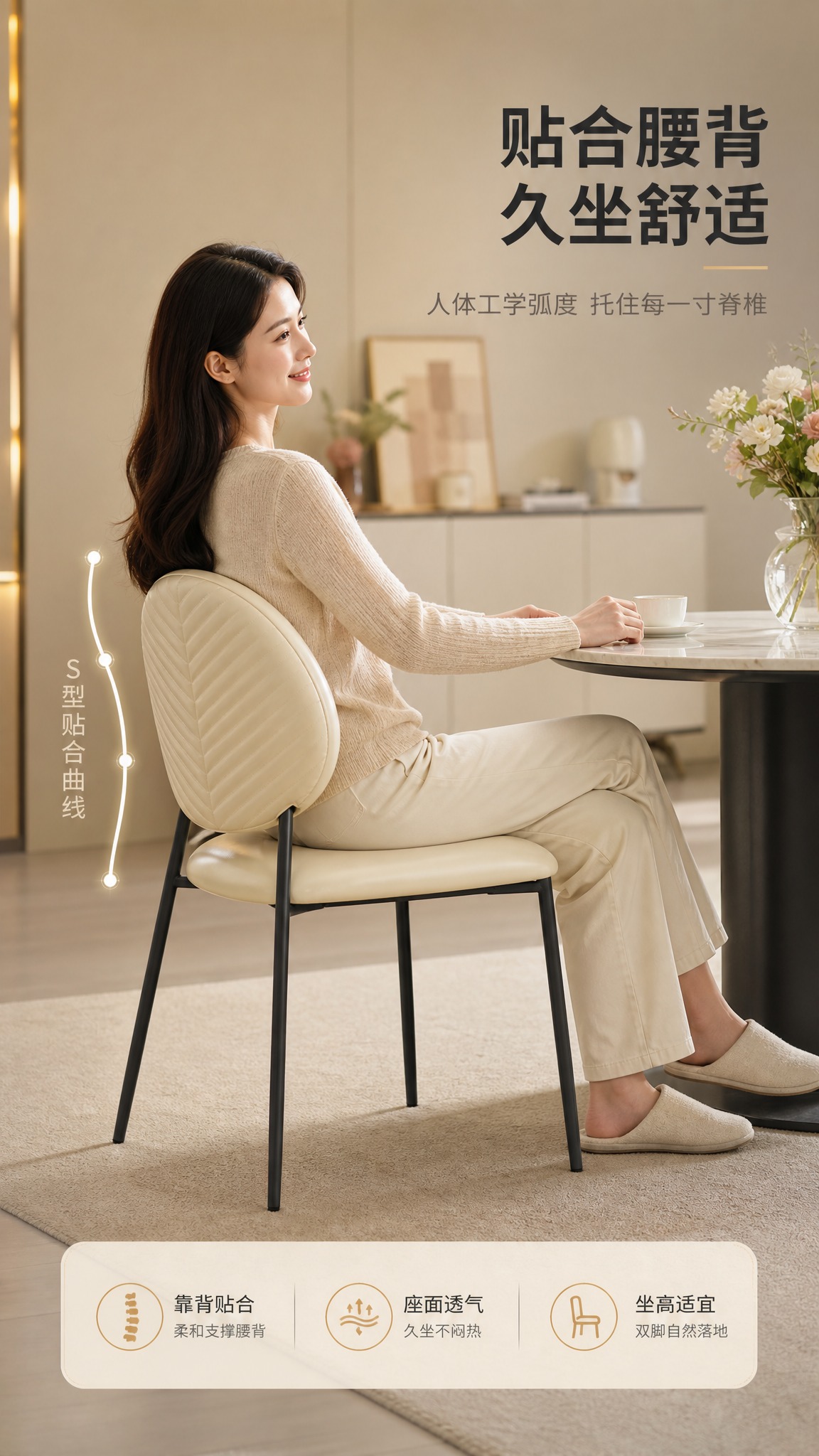 [商品] 使用【图1】米白款餐椅；保留贝壳纹靠背、西皮座面、碳… - 图片创意预览