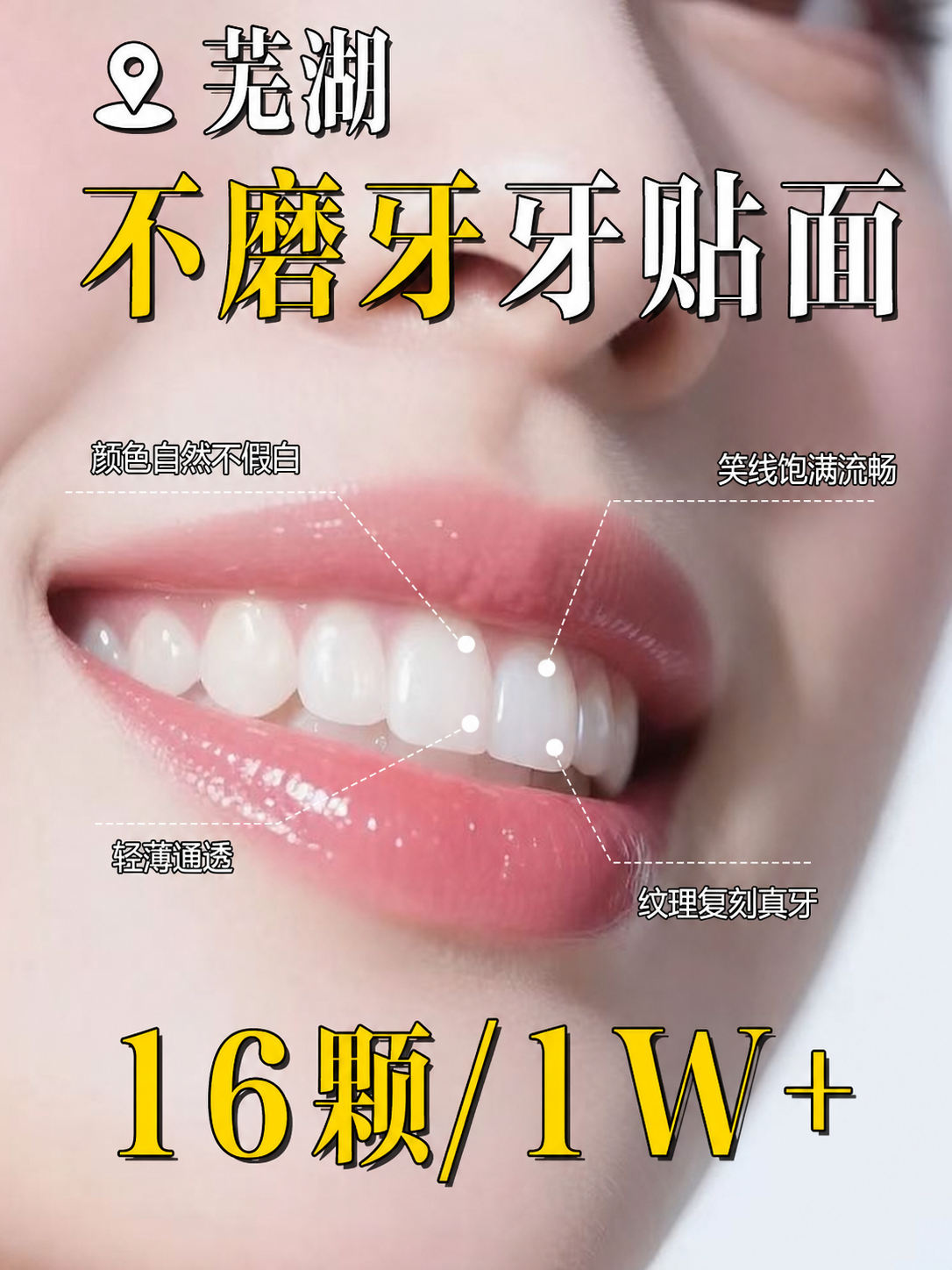 将图片底部黄色大字“做全口/1W+”中的“做全口”修改为“16… - 图片创意预览