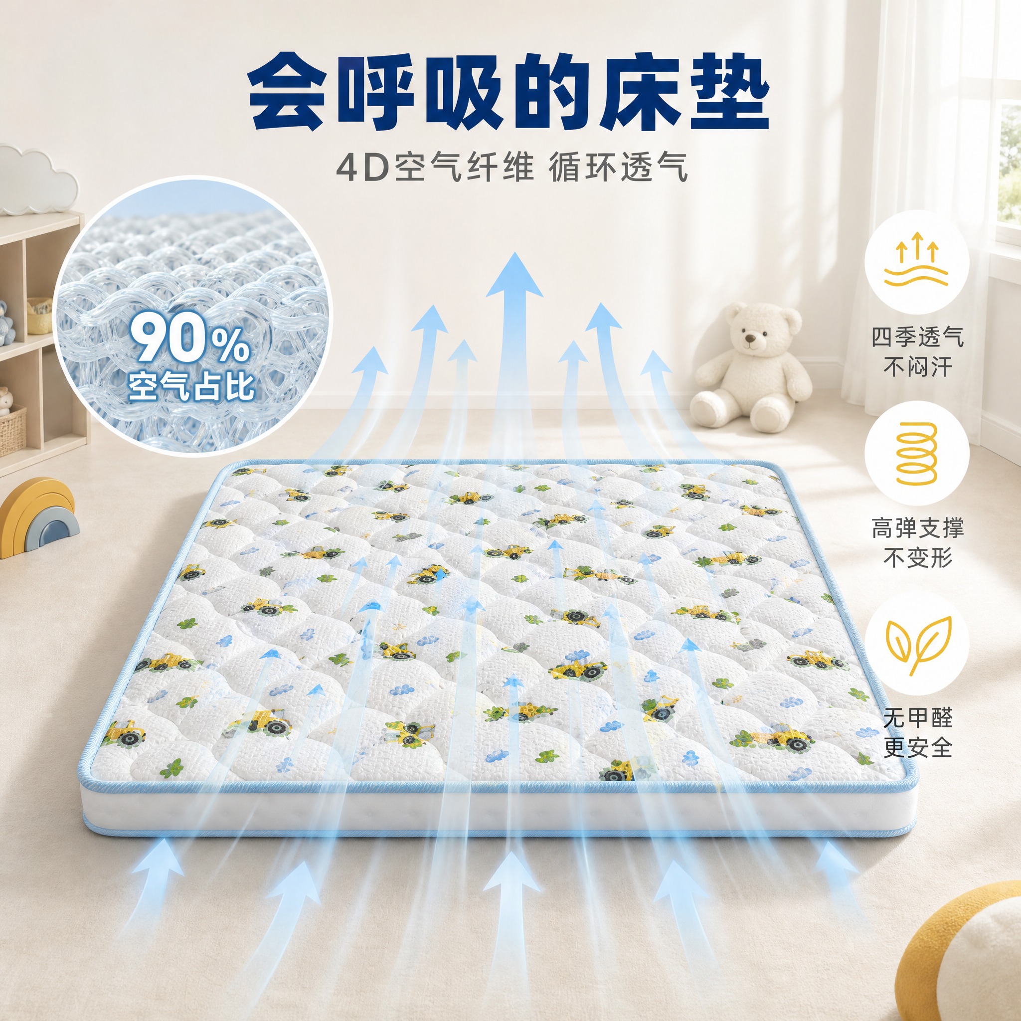 [主图-4] 4D空气纤维儿童床垫 透气性能可视化展示 功能图… - 图片创意预览