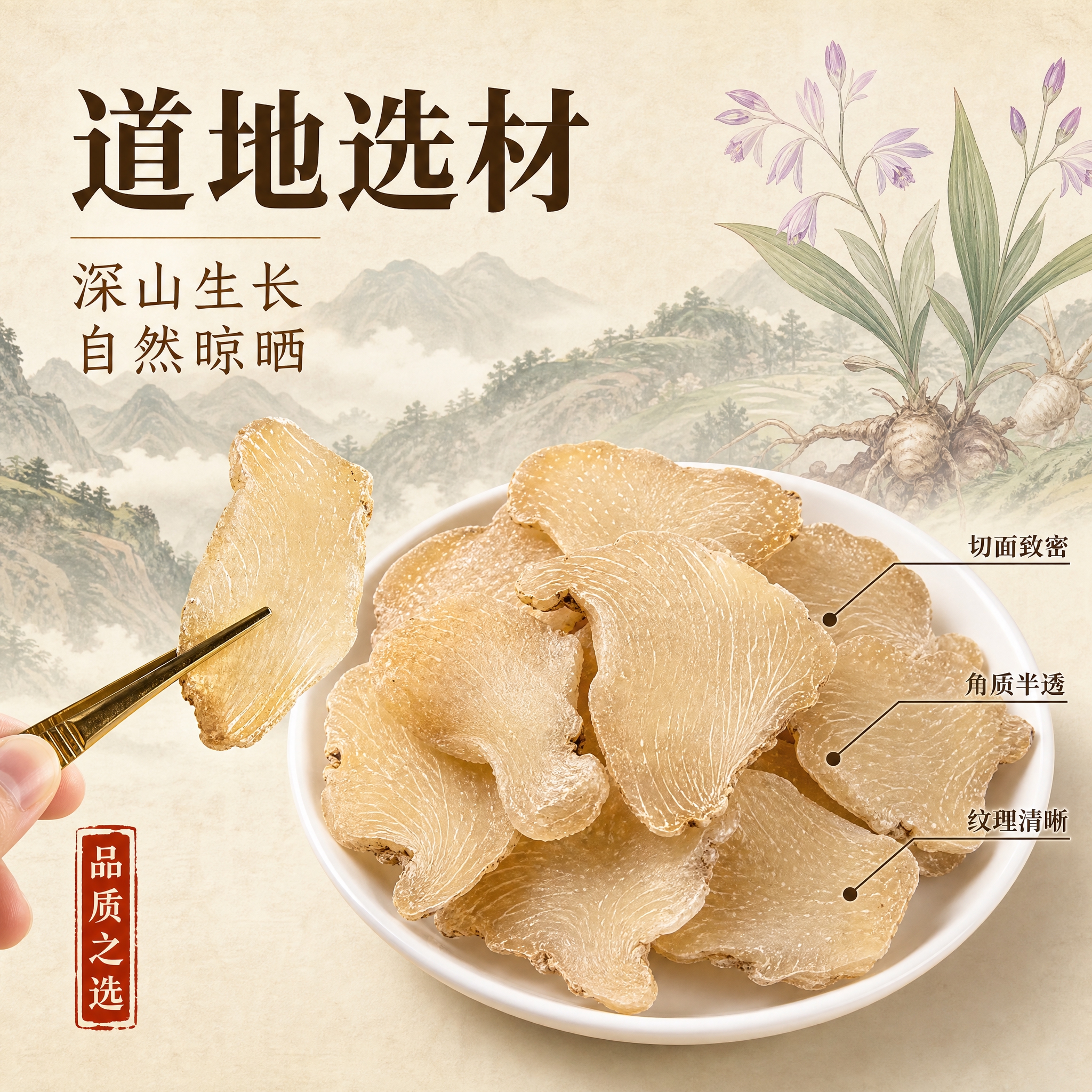 [主图-2] 核心亮点溯源，主题为白芨道地产区与原料品质。 [… - 图片创意预览