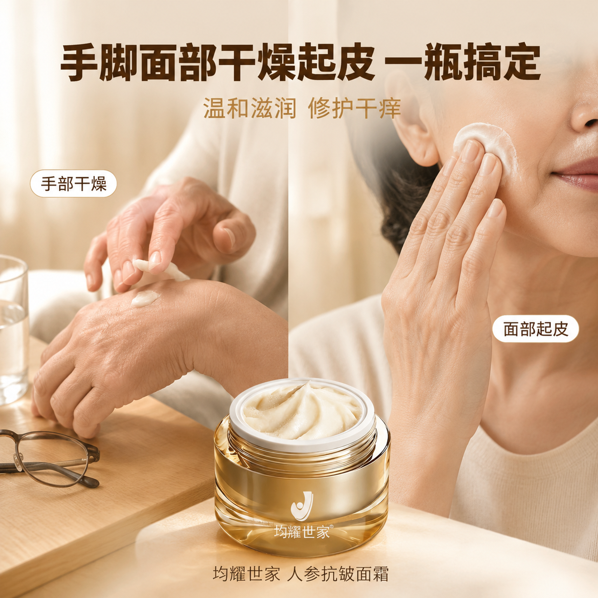 [主图-2] 中老年面霜使用场景图 手脚面部干燥起皮修护。 [… - 图片创意预览