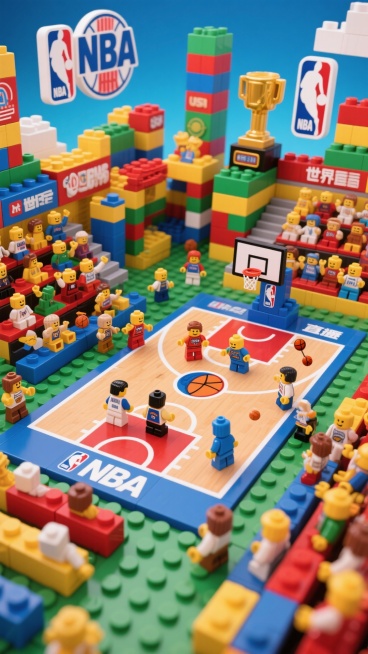 NBA主题积木世界，无文字，俯视预览效果