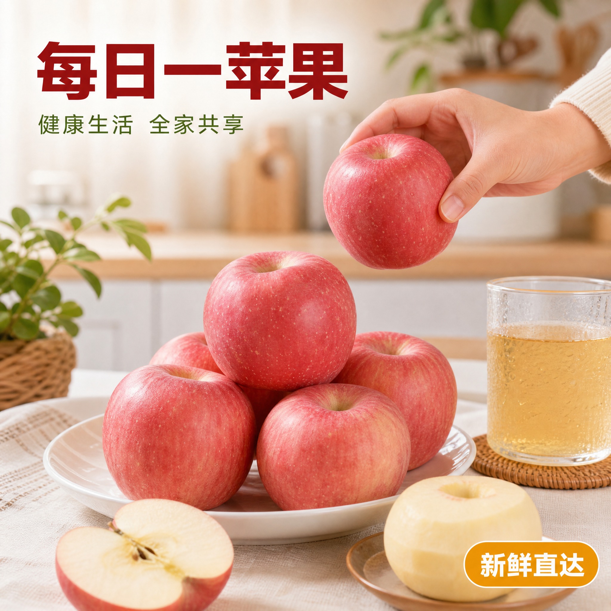 [主图-4] 陕西红富士苹果生活场景图，家庭餐桌食用场景，增强… - 图片创意预览