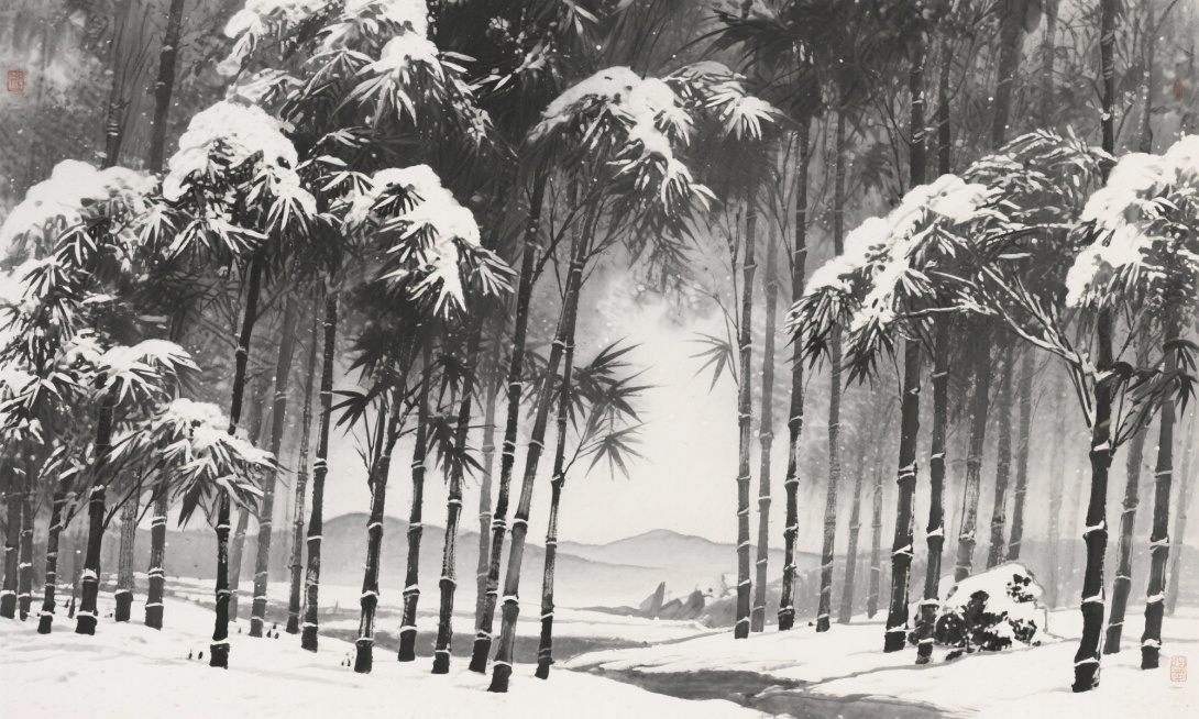 画一副雪竹林预览效果