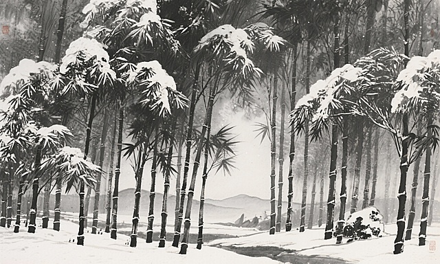 画一副雪竹林