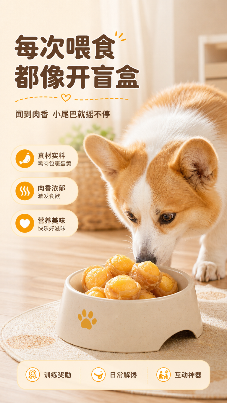 [商品] 使用【图1】肉绕蛋黄宠物零食，浅色鸡肉绕蛋黄款；保留… - 图片创意预览