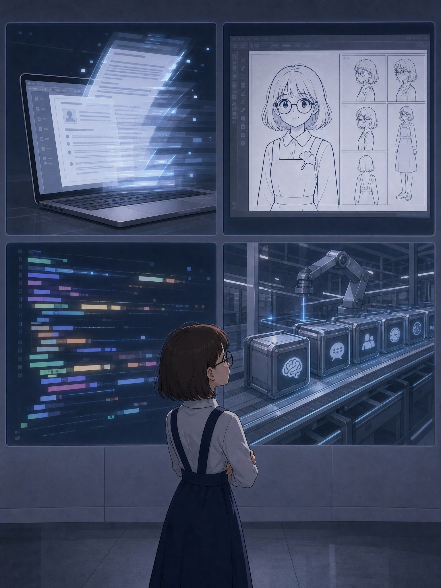 2D扁平化插画风格，简洁线条，竖版4:3构图，科技感冷色调，画… - 图片创意预览