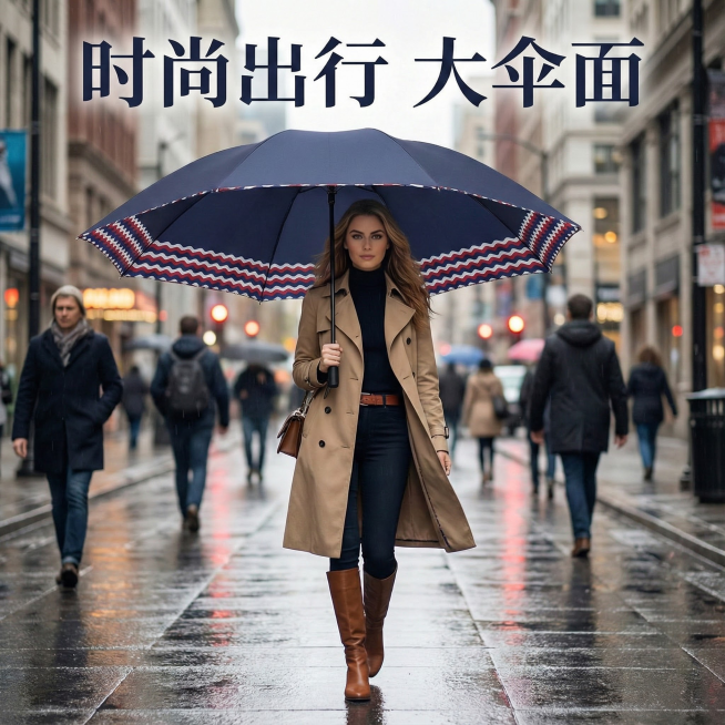 这张图片是产品主体这款产品是手动雨伞   我需要设计10张主图在拼多多上面售卖    可以用 下雨 下雪 大太阳晴天等场景进行主图场景布局设计一个高级主图  一些主图文案内容  一触即落 不湿身 高密预览效果