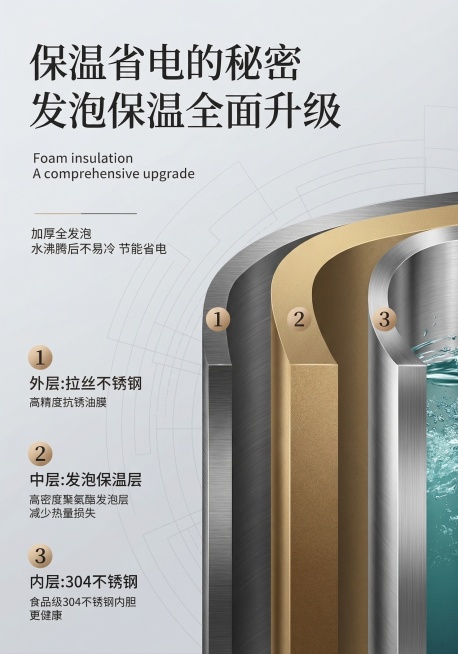 提升这张保温结构展示详情图的高级感，优化分层结构展示效果，配色更高级协调，排版更简洁大气预览效果