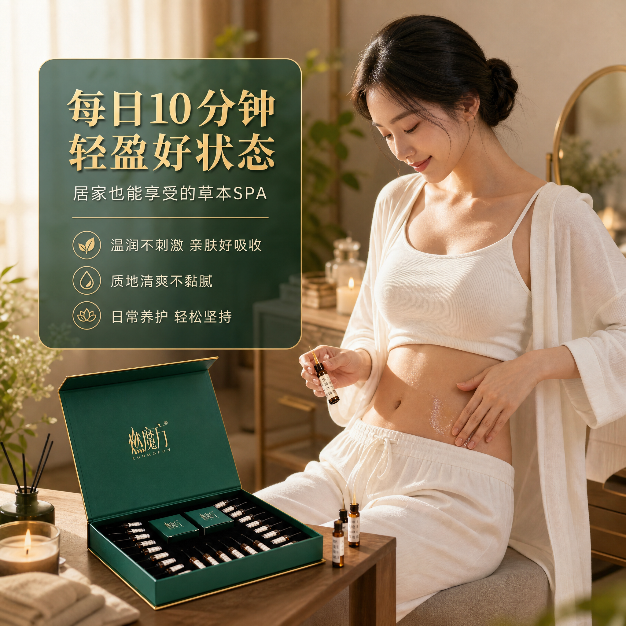 [主图-4] 真人使用场景，亚洲女性模特腹部涂抹展示。 [统一… - 图片创意预览