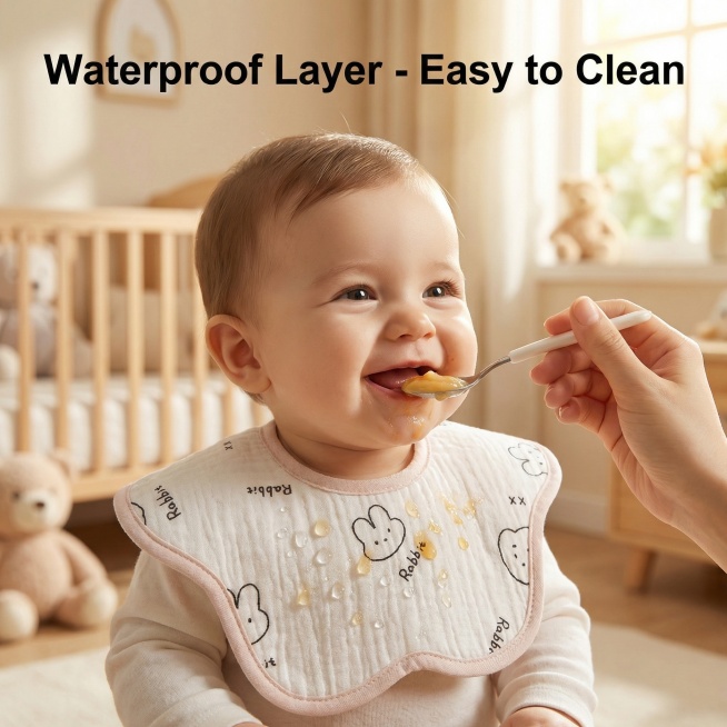 Product: 100% Pure Cotton Baby Bib. Keep the product 100% the same as original image, do not change预览效果
