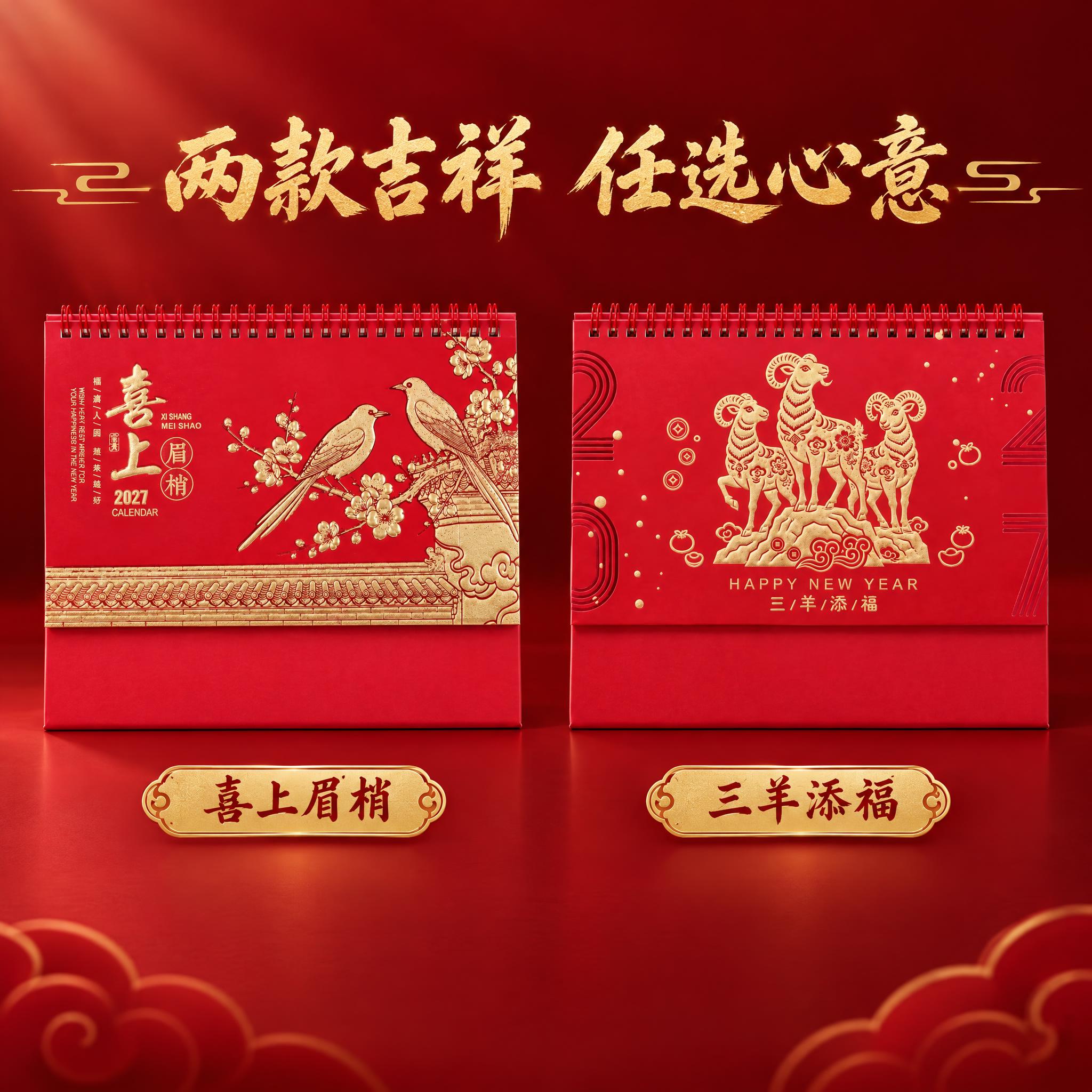 将两张台历原图并排组合，产品外观100%保留原图样子，绝对不能… - 图片创意预览